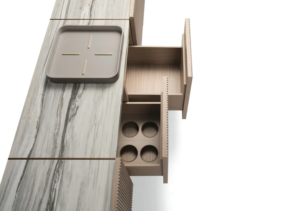 Giorgetti Charlotte walnut highboard, photographed for the catalogue