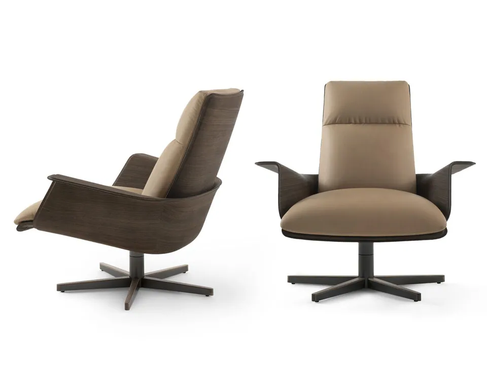 Giorgetti Clori swivel armchair with armrests, Giorgetti furniture made in Meda, Italy