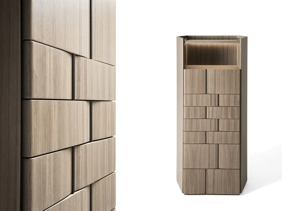 Giorgetti Delphi wooden tall chest of drawers, photographed for the catalogue