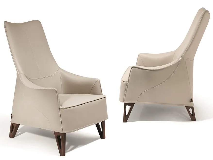 Giorgetti Mobius bergère leather armchair with armrests, Giorgetti furniture made in Meda, Italy