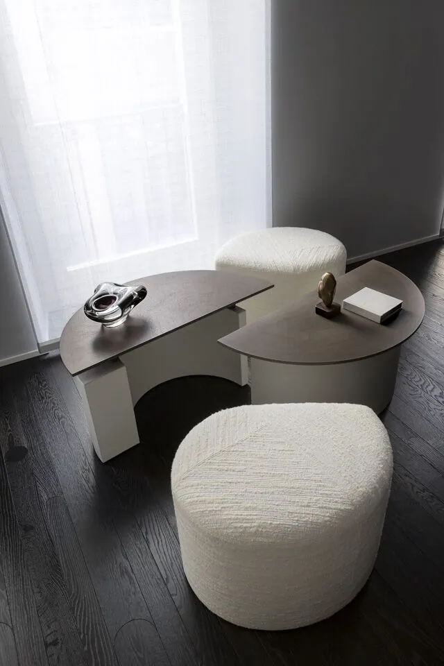 Giorgetti Tiber Tiberina modular leather and hpl coffee table, photographed for the catalogue