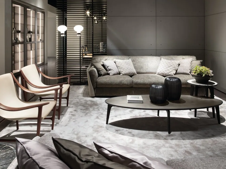 Giorgetti Vittoria 3 seater fabric sofa with removable cover, photographed for the catalogue